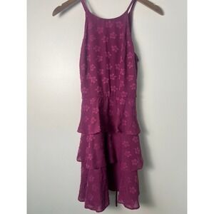 The General Good Sm Floral Clip Dot Tiered Ruffle Midi Dress Magenta Purple Boho